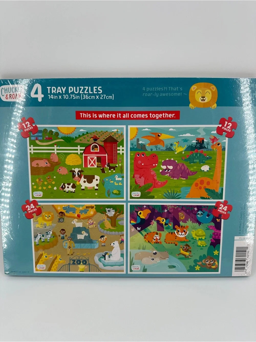 New Chuckle & Roar 4 Tray Puzzles 14 Inch wide x 10.75 Inch Age 3+ SEALED